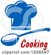 Clipart Of A Blue Chef Hat And Spoon With Cooking Text Royalty Free Vector Illustration