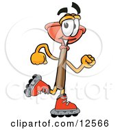 Sink Plunger Mascot Cartoon Character Roller Blading On Inline Skates