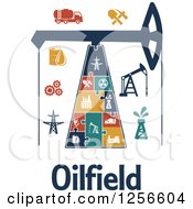 Clipart Of Oilfield Text Under A Puzzle Derrek With Icons Royalty Free Vector Illustration