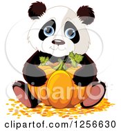 Poster, Art Print Of Cute Halloween Panda Hugging A Pumpkin