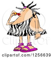 Clipart Of A Stylish Cavewoman In A Zebra Print Dress Applying Lipstick Royalty Free Illustration