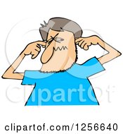 Poster, Art Print Of Cartoon Caucasian Man Plugging His Ears