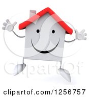 Clipart Of A 3d White House Character Jumping Royalty Free Illustration