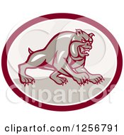 Clipart Of A Retro Charging Guard Bulldog In A Maroon Oval Royalty Free Vector Illustration