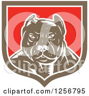 Retro Woodcut Tough Pitbull Guard Dog In A White Red And Brown Shield