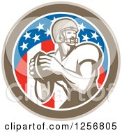 Poster, Art Print Of Retro American Football Player Throwing In A Flag Circle