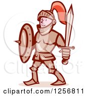 Poster, Art Print Of Cartoon Happy Knight With A Shield And Sword