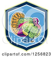 Poster, Art Print Of Colorful Turkey Bird In A Green Blue And White Shield
