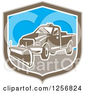Poster, Art Print Of Retro Snow Plow Truck In A Brown White And Blue Shield