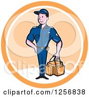 Poster, Art Print Of Happy Paramedic Man With A First Aid Kit In A White And Orange Circle