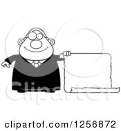 Clipart Of A Black And White Chubby Male Judge With A Scroll Sign Royalty Free Vector Illustration by Cory Thoman