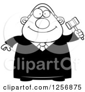 Poster, Art Print Of Black And White Happy Chubby Male Judge Holding A Gavel