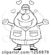Clipart Of A Black And White Loving Chubby Male Hunter Wanting A Hug Royalty Free Vector Illustration by Cory Thoman