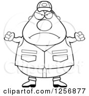Poster, Art Print Of Black And White Mad Chubby Male Hunter Waving Fists