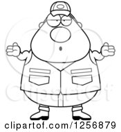 Clipart Of A Black And White Careless Shrugging Chubby Male Hunter Royalty Free Vector Illustration by Cory Thoman