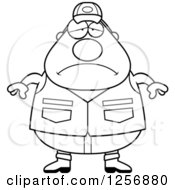 Clipart Of A Black And White Sad Depressed Chubby Male Hunter Royalty Free Vector Illustration by Cory Thoman