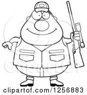 Clipart Of A Black And White Chubby Male Hunter Holding A Rifle Royalty Free Vector Illustration