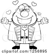 Poster, Art Print Of Black And White Chubby Benjamin Franklin With Open Arms And Hearts