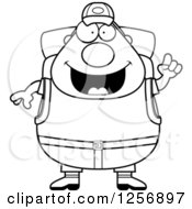 Clipart Of A Black And White Chubby Hiker Man With Camping Gear And An Idea Royalty Free Vector Illustration