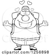 Poster, Art Print Of Black And White Loving Chubby Hiker Man With Camping Gear