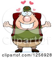 Clipart Of A Loving Chubby Caucasian Hiker Man With Camping Gear Royalty Free Vector Illustration