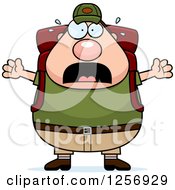 Poster, Art Print Of Scared Screaming Chubby Caucasian Hiker Man With Camping Gear