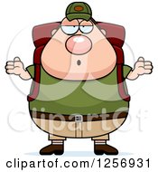 Poster, Art Print Of Careless Shrugging Chubby Caucasian Hiker Man With Camping Gear