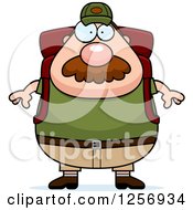 Poster, Art Print Of Chubby Caucasian Hiker Man With A Mustache And Camping Gear