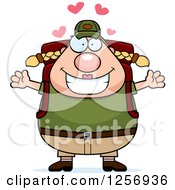Poster, Art Print Of Loving Chubby Caucasian Hiker Woman With Camping Gear