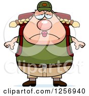 Clipart Of A Sad Depressed Chubby Caucasian Hiker Woman With Camping Gear Royalty Free Vector Illustration