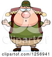 Poster, Art Print Of Careless Shrugging Chubby Caucasian Hiker Woman With Camping Gear
