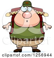 Clipart Of A Surprised Chubby Caucasian Hiker Woman With Camping Gear Royalty Free Vector Illustration