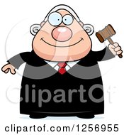 Clipart Of A Happy Chubby Caucasian Male Judge Holding A Gavel Royalty Free Vector Illustration