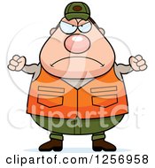 Poster, Art Print Of Mad Chubby Caucasian Male Hunter Waving Fists