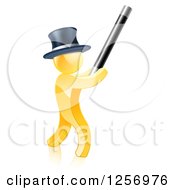 Clipart Of A 3d Gold Magic Man Holding Up A Wand Royalty Free Vector Illustration by AtStockIllustration