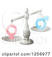 Clipart Of A 3d Silver Scale Balancing Gender Inequality Symbols Royalty Free Vector Illustration by AtStockIllustration