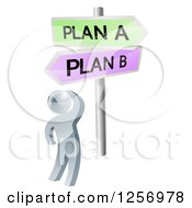 3d Silver Man At Plan A Or B Crossroad Signs