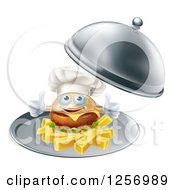 Happy Cheeseburger Chef Holding Two Thumbs Up On French Fries In A Platter