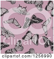 Poster, Art Print Of Seamless Background Pattern Of Butterflies On Pink