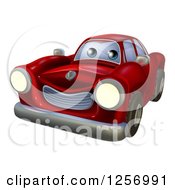 Cartoon Happy Red Vintage Convertible Car