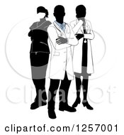 Clipart Of Silhouetted Doctors And Surgeons With Foled Arms Royalty Free Vector Illustration by AtStockIllustration