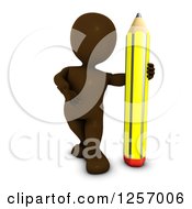 3d Brown Man With A Giant Pencil