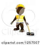 Clipart Of A 3d Brown Man Worker With A Sledgehammer Royalty Free Illustration by KJ Pargeter