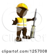 Poster, Art Print Of 3d Brown Man Worker Presenting With A Screwdriver