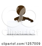 Clipart Of A 3d Brown Man Pointing Down At A Blank Sign Royalty Free Illustration