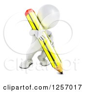 Clipart Of A 3d White Man Writing Or Drawing With A Giant Pencil Royalty Free Illustration by KJ Pargeter