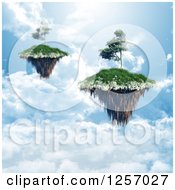 3d Floating Islands With Trees Over Clouds