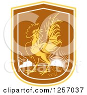 Poster, Art Print Of Rooster In A Yellow White And Brown Sunrise Shield