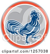 Poster, Art Print Of Blue Rooster In A Gray Orange And White Circle