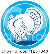 Poster, Art Print Of Retro Turkey Bird In A Blue Circle